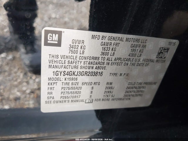 Aukcja sprzedaży 2016 Cadillac Escalade Esv Standard, vin: 1GYS4GKJ3GR203816, numer aukcji: 45324329