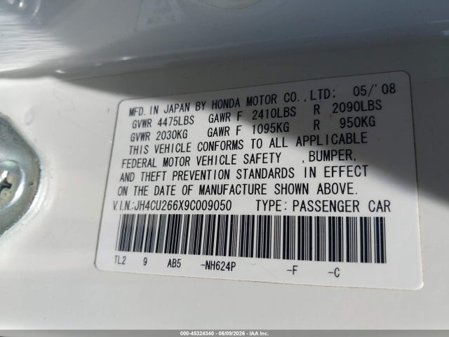 Aukcja sprzedaży 2009 Acura Tsx, vin: JH4CU266X9C009050, numer aukcji: 45324340
