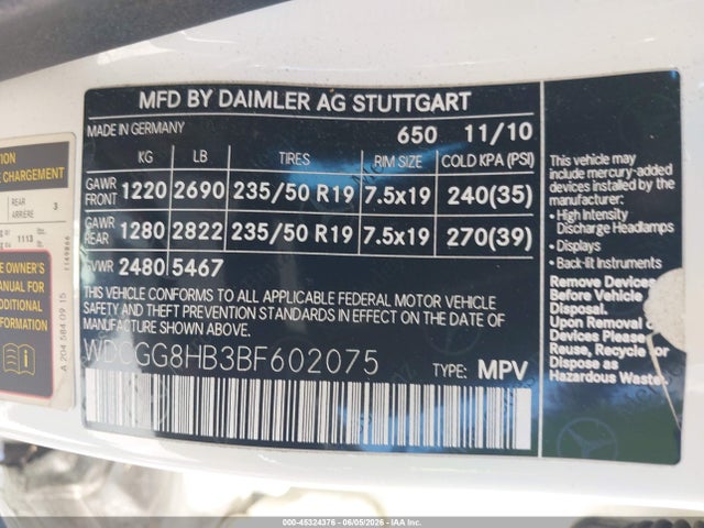 Aukcja sprzedaży 2011 Mercedes-benz Glk 350 4matic, vin: WDCGG8HB3BF602075, numer aukcji: 45324376