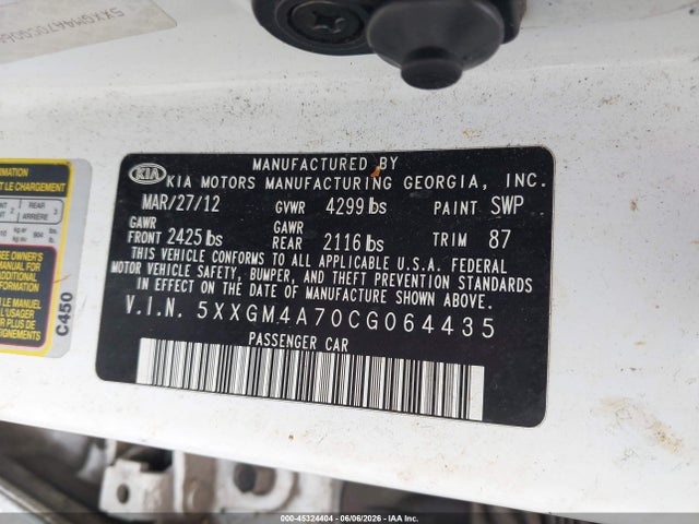 Продажа на аукционе авто 2012 Kia Optima Lx, vin: 5XXGM4A70CG064435, номер лота: 45324404