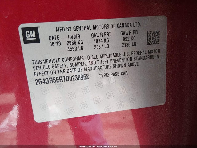 Продажа на аукционе авто 2013 Buick Regal, vin: 2G4GR5ER7D9238962, номер лота: 45324414