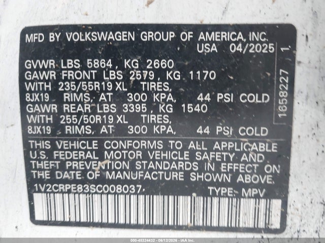 Aukcja sprzedaży 2025 Volkswagen Id.4 Pro, vin: 1V2CRPE83SC008037, numer aukcji: 45324432