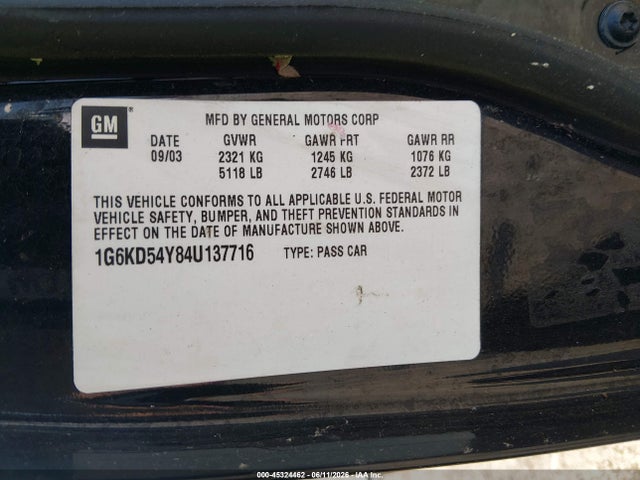 45324462 :رقم المزاد ، 1G6KD54Y84U137716 vin ، 2004 Cadillac Deville Standard مزاد بيع