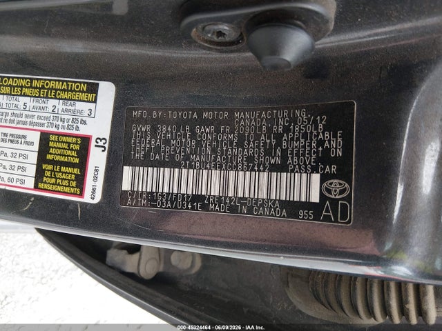 Aukcja sprzedaży 2012 Toyota Corolla S, vin: 2T1BU4EEXCC867442, numer aukcji: 45324464