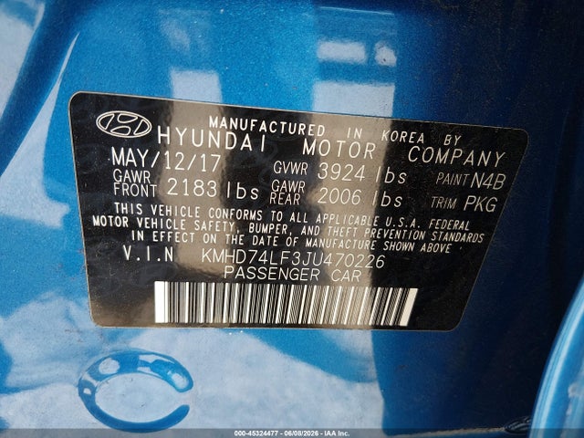 Aukcja sprzedaży 2018 Hyundai Elantra Se, vin: KMHD74LF3JU470226, numer aukcji: 45324477