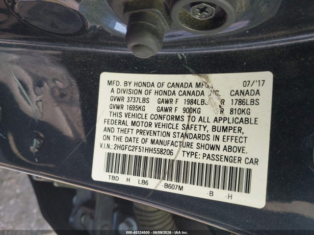 Honda Civic Lx 2017 2HGFC2F51HH558206 Image 9