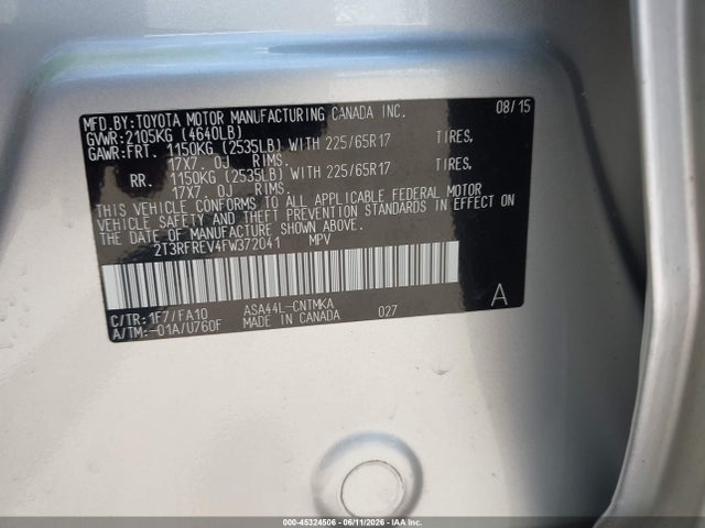 2T3RFREV4FW372041 Toyota Rav4 Xle