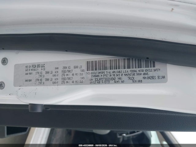 45324509 :رقم المزاد ، 3C6JR7DT3GG310342 vin ، 2016 Ram 1500 Tradesman مزاد بيع
