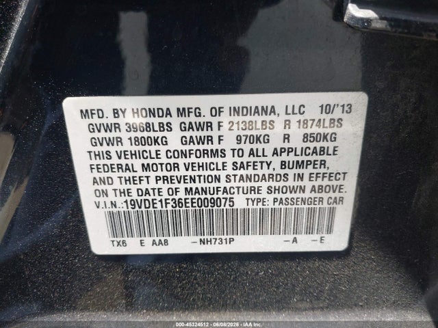 19VDE1F36EE009075 Acura Ilx 2.0l