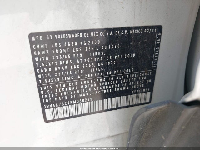 45324547 :رقم المزاد ، 3VV4X7B27RM060275 vin ، 2024 Volkswagen Taos 1.5t Sel مزاد بيع