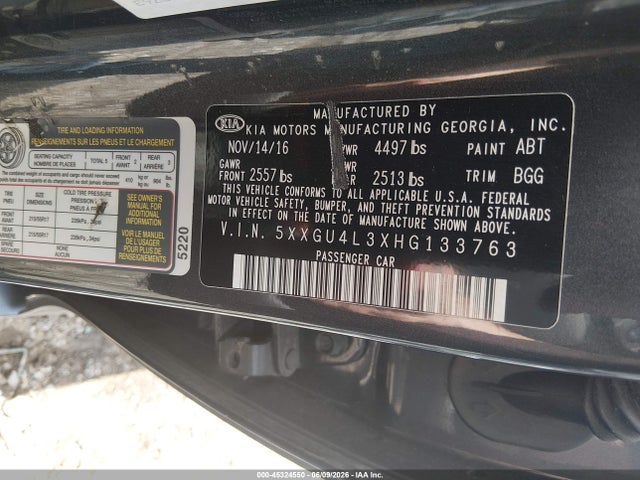 Продаж на аукціоні авто 2017 Kia Optima Ex, vin: 5XXGU4L3XHG133763, номер лоту: 45324550