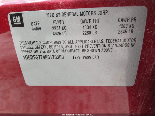 45324554 :رقم المزاد ، 1G6DF577490170300 vin ، 2009 Cadillac Cts Rwd W/1sa مزاد بيع