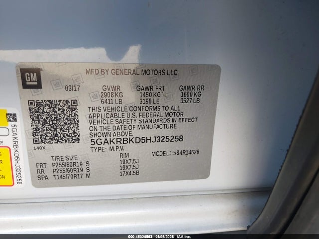 Aukcja sprzedaży 2017 Buick Enclave Leather, vin: 5GAKRBKD5HJ325258, numer aukcji: 45324563