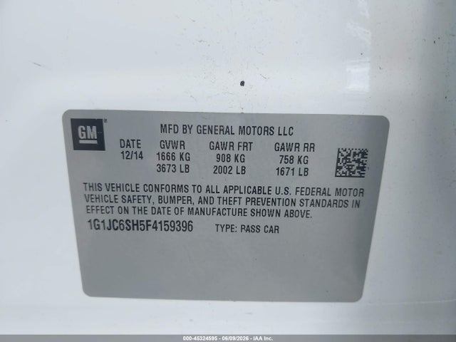 45324595 :رقم المزاد ، 1G1JC6SH5F4159396 vin ، 2015 Chevrolet Sonic Lt Auto مزاد بيع