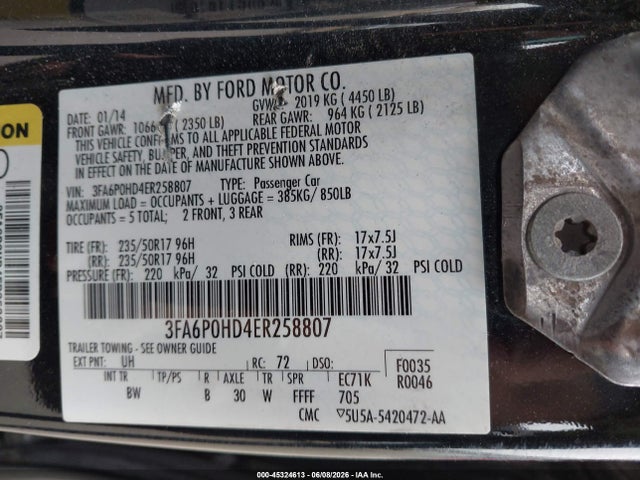 3FA6P0HD4ER258807 Ford FUSION SE