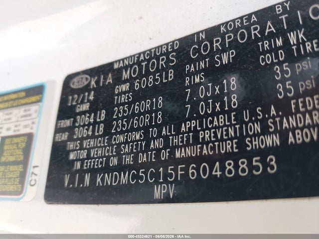 Aukcja sprzedaży 2015 Kia Sedona Ex, vin: KNDMC5C15F6048853, numer aukcji: 45324621
