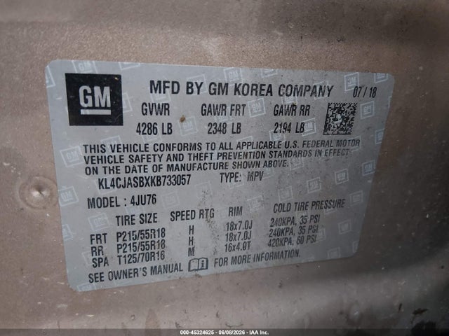 Aukcja sprzedaży 2019 Buick Encore Fwd Preferred, vin: KL4CJASBXKB733057, numer aukcji: 45324625