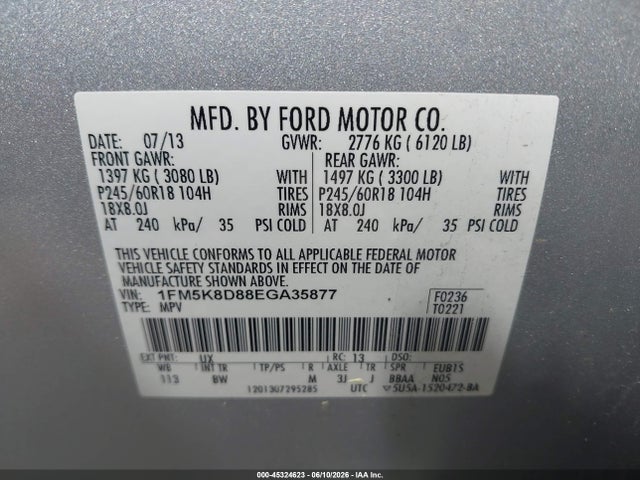 Aukcja sprzedaży 2014 Ford Explorer Xlt, vin: 1FM5K8D88EGA35877, numer aukcji: 45324623