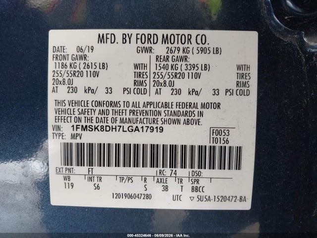 1FMSK8DH7LGA17919 Ford EXPLORER XLT