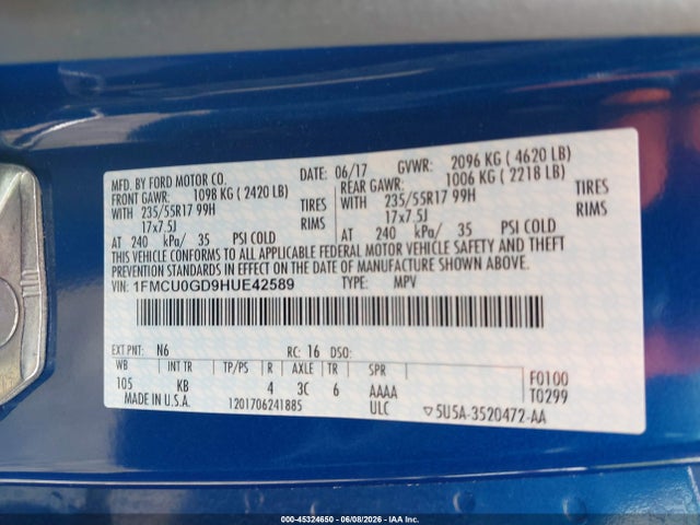 Ford ESCAPE SE 2017 1FMCU0GD9HUE42589 Image 9