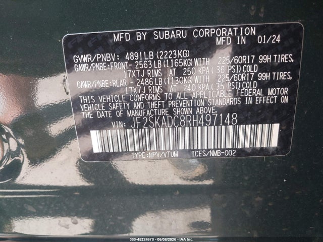 JF2SKADC8RH497148 Subaru Forester Premium