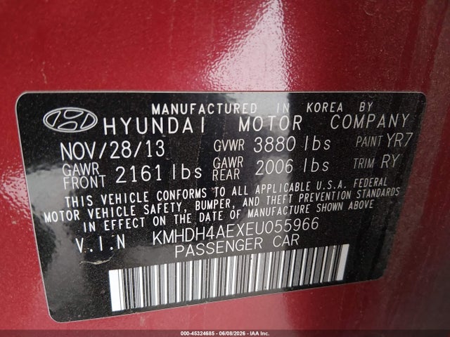 Hyundai Elantra Limited 2014 KMHDH4AEXEU055966 Image 9