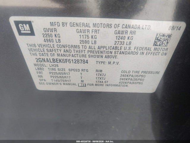 2GNALBEK6F6128784 Chevrolet EQUINOX 1LT