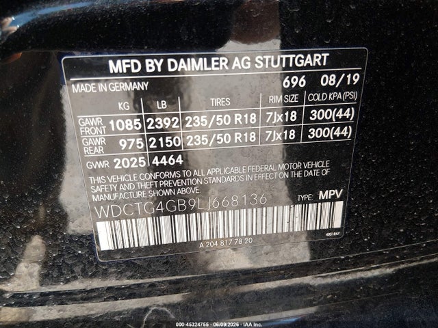 WDCTG4GB9LJ668136 Mercedes-Benz Gla 250 4matic