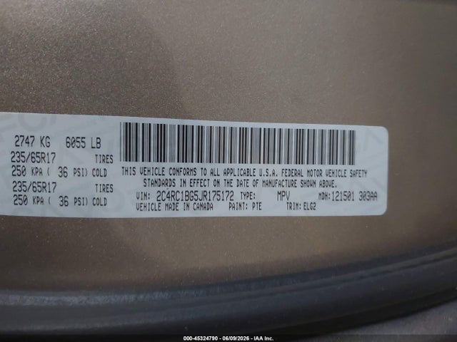 45324790 :رقم المزاد ، 2C4RC1BG5JR175172 vin ، 2018 Chrysler Pacifica Touring L مزاد بيع