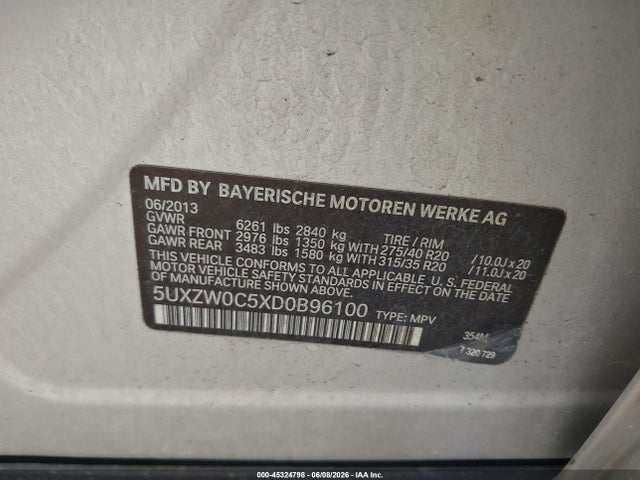 2013 Bmw X5 Xdrive35d მანქანა იყიდება აუქციონზე, vin: 5UXZW0C5XD0B96100, აუქციონის ნომერი: 45324798