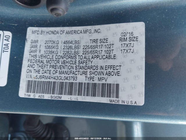 Honda CR-V SE 2016 5J6RM4H43GL043793 Image 9