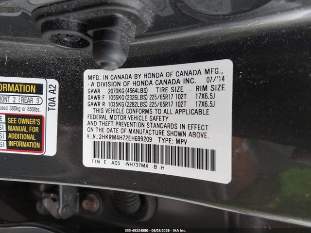 Продаж на аукціоні авто 2014 Honda Cr-v Ex-l, vin: 2HKRM4H72EH699209, номер лоту: 45324880