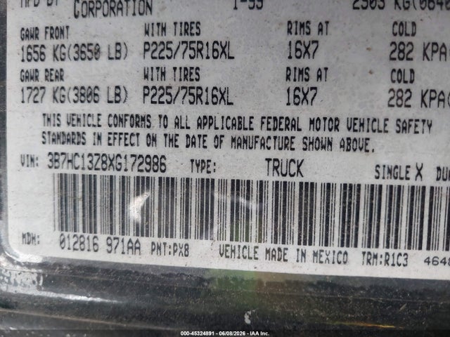 Aukcja sprzedaży 1999 Dodge Ram 1500 St, vin: 3B7HC13Z8XG172986, numer aukcji: 45324891