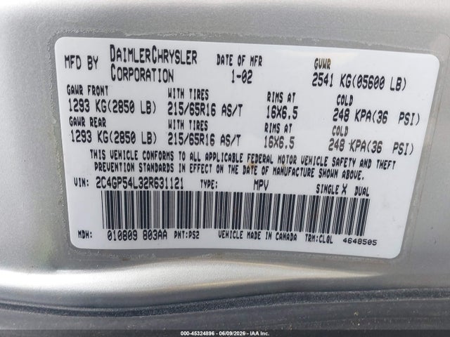 Продажа на аукционе авто 2002 Chrysler Town & Country Lxi, vin: 2C4GP54L32R631121, номер лота: 45324896