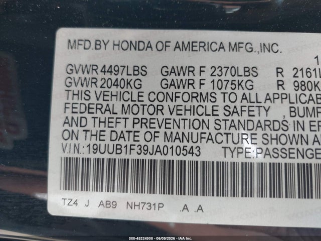 Acura TLX 2018 19UUB1F39JA010543 Image 9