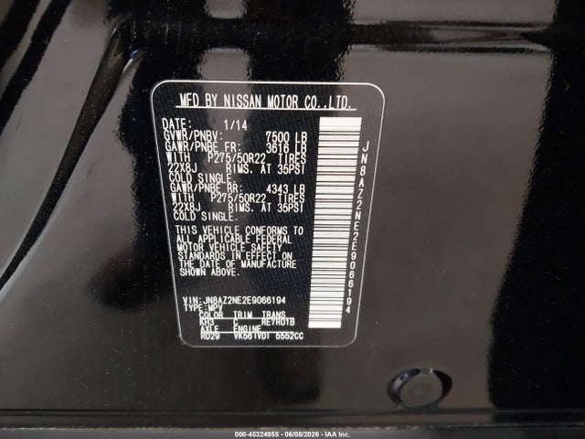Aukcja sprzedaży 2014 Infiniti Qx80, vin: JN8AZ2NE2E9066194, numer aukcji: 45324955