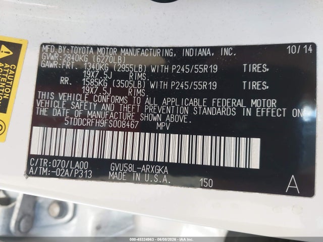 Aukcja sprzedaży 2015 Toyota Highlander Hybrid Limited, vin: 5TDDCRFH9FS008467, numer aukcji: 45324963