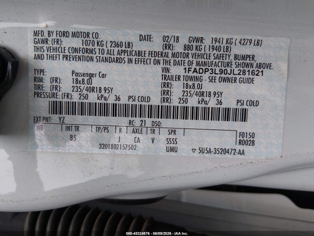 45324976 :رقم المزاد ، 1FADP3L90JL281621 vin ، 2018 Ford Focus St مزاد بيع