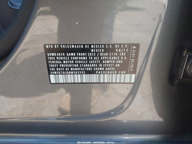 Продажа на аукционе авто 2013 Volkswagen Jetta 2.0l S, vin: 3VW2K7AJ5DM363333, номер лота: 45324981