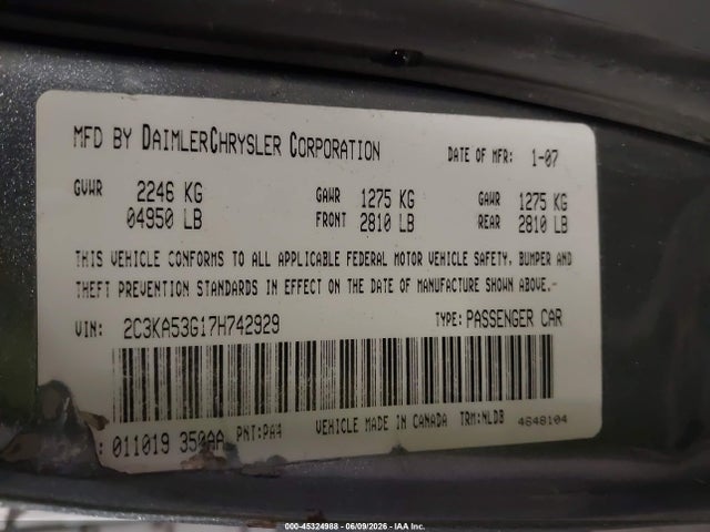 45324988 :رقم المزاد ، 2C3KA53G17H742929 vin ، 2007 Chrysler 300 Touring مزاد بيع