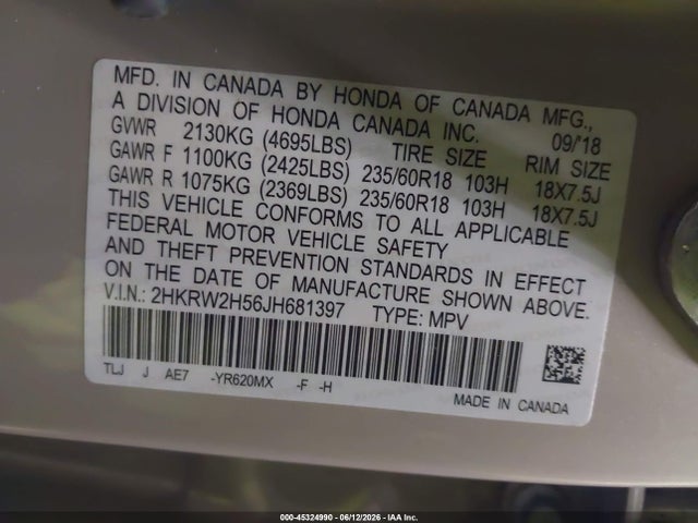 Honda CR-V EX 2018 2HKRW2H56JH681397 Image 9