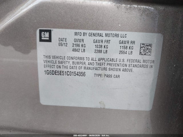 Aukcja sprzedaży 2012 Cadillac Cts Luxury, vin: 1G6DE5E51C0154356, numer aukcji: 45324991