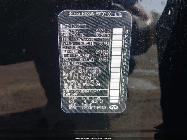 Aukcja sprzedaży 2024 Infiniti Qx50 Luxe, vin: 3PCAJ5BB1RF105447, numer aukcji: 45324998