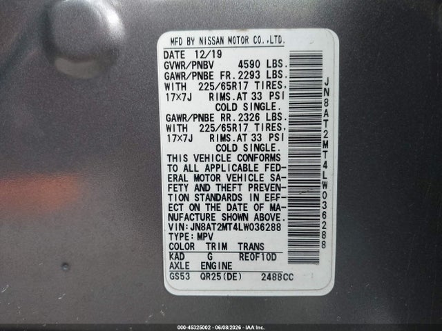 JN8AT2MT4LW036288 Nissan Rogue Sv Fwd