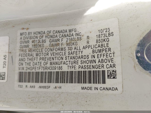 Honda CIVIC EX 2024 2HGFE1F75RH309186 Image 9