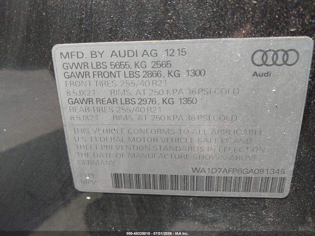 Продаж на аукціоні авто 2016 Audi Q5 3.0t Premium Plus, vin: WA1D7AFP6GA091345, номер лоту: 45325010