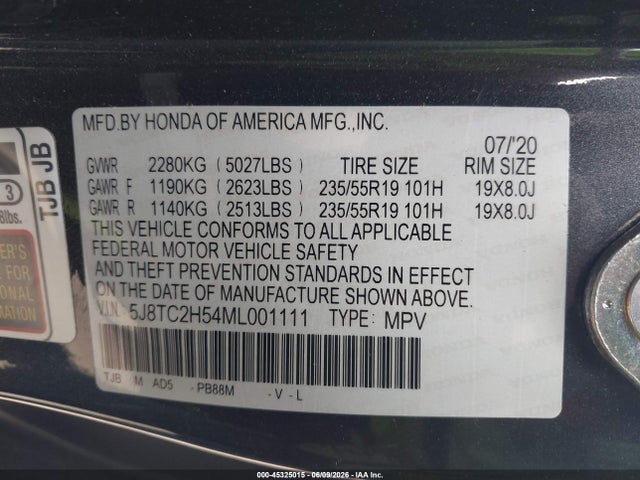 2021 Acura Rdx Technology Package მანქანა იყიდება აუქციონზე, vin: 5J8TC2H54ML001111, აუქციონის ნომერი: 45325015