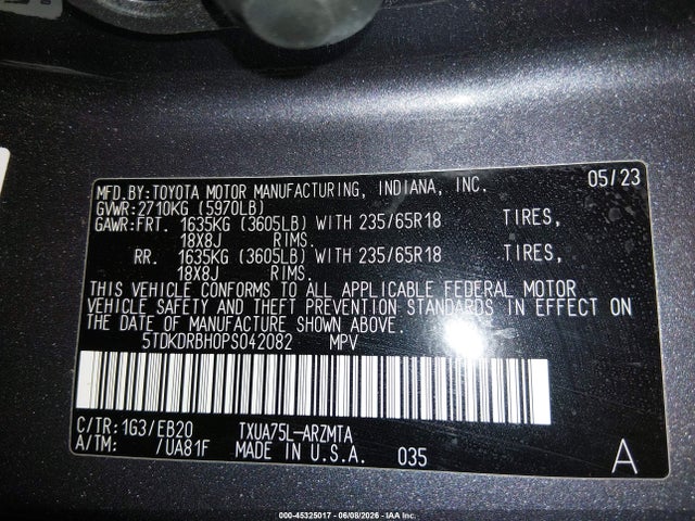 Toyota Highlander Xle 2023 5TDKDRBH0PS042082 Image 9