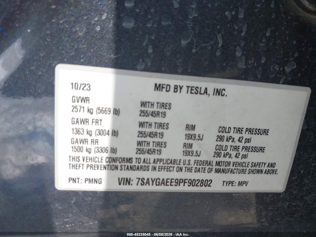 Продаж на аукціоні авто 2023 Tesla Model Y Awd/long Range Dual Motor All-wheel Drive, vin: 7SAYGAEE9PF902802, номер лоту: 45325045