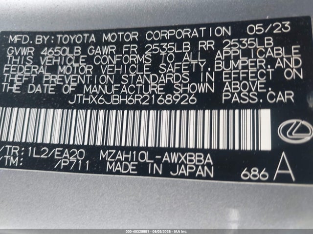 JTHX6JBH6R2168926 Lexus UX 250H